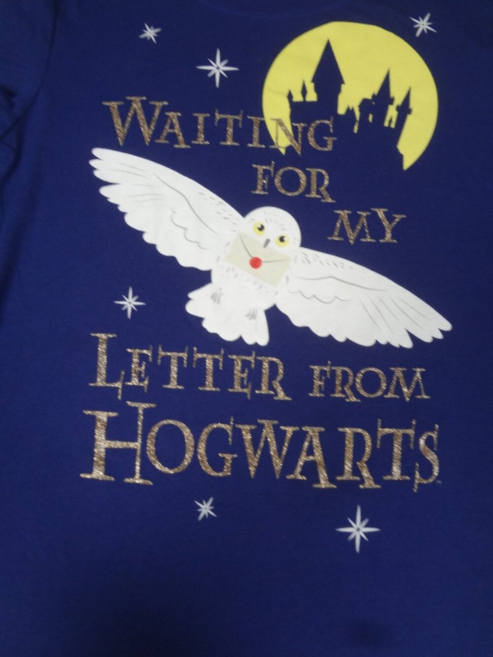 HARRY POTTER WAITING ON MY LETTER FROM HOGWARTS BLUE XL JR 14/16 SHIRT L630